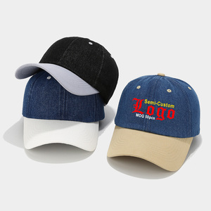 LDSC Vente en gros Prêt à l'emploi Casquette de baseball 6 panneaux en denim à toit souple Logo de broderie personnalisé Casquettes de papa de sport en jean non structurées - Product Image 1