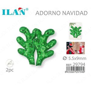 Adorno Navideño de Asta de Ciervo Ilan, 5.5x9mm, Lentejuela Verde, 2 Piezas, Decoración Festiva - Product Image 3