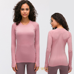 Camiseta deportiva de manga larga para <span class=keywords><strong>mujer</strong></span>, de secado rápido y transpirable, diseño ajustado, otoño, Yoga, correr, Fitness, talla adulta, camiseta elástica sin costuras - Product Image 2
