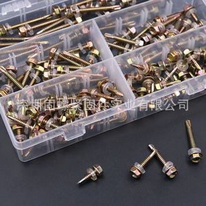160pcs Zinc Plated Carbon Steel Hex Self Drilling <b>Screws</b> Inch Size Metal Application Boxed <b>Set</b> - Product Image 2