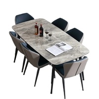 Ensemble de Tables de Salle à Manger Haut de Gamme Rectangulaires avec Pieds Métalliques, Plateau en Marbre Contemporain, pour Bars et Installations de Loisirs, Personnalisable et Meilleures Ventes