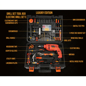 Juego de herramientas de taladro eléctrico de 110 piezas con taladro percutor y llaves para mantenimiento del hogar - Product Image 2