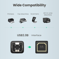 Câble d'imprimante USB 2.0 Type B mâle-mâle haute vitesse en aluminium tressé blindé pour ordinateur, scanner de codes-barres Lexmark