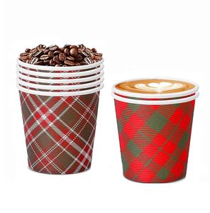 Gobelet jetable en papier à carreaux <span class=keywords><strong>Buffalo</strong></span> de 4 oz, 6 oz, 8 oz pour boissons chaudes, chocolat chaud, cacao, thé, fête de Noël - Product Image 1