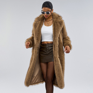 <span class=keywords><strong>Manteau</strong></span> long, <span class=keywords><strong>Manteau</strong></span> d'extérieur extra long en fausse fourrure pour femme, design à revers, collection automne-hiver, imitation fourrure, best-seller pour l'extérieur - Product Image 2