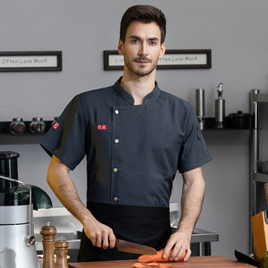 เสื้อเชฟแขนสั้นผ้าแคนวาสเนื้อดี ผ้าฝ้ายผสมโพลีเอสเตอร์ ติดกระดุม ปักลายได้ 男女兼用 - Product Image 1