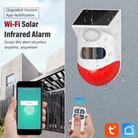 Smart WiFi Tuyasmart Sensor Gerak PIR, Detektor Inframerah Surya, Sistem Alarm Rumah, Remote Control Luar Ruangan, 120Db Strobo Sirene PIR