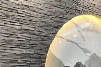 Panneau mural en pierre culturelle PU à grain de bois, panneau de revêtement empilé, imperméable et ignifuge pour mur intérieur