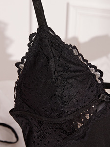 Women Black Lace Slip Nightgown 2 Pieces Set Spaghetti <b>Strap</b> V Neck Side Split Sleep <b>Dress</b> With Thong Sexy Lingerie Nightwear - Product Image 5