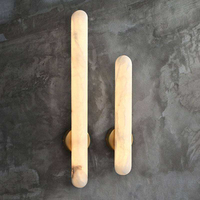 Applique murale moderne en albâtre, lumière LED cylindrique, base en pierre et fer, lampe murale en marbre pour hôtel, chambre, salon, couloir, projet