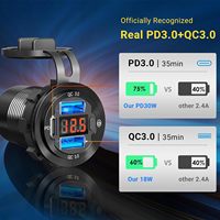 Carcasa de aluminio doble QC3.0 de 12V-24V, salida USB PD de 30W con voltímetro Digital e interruptor de botón para barco, autobús marino, RV