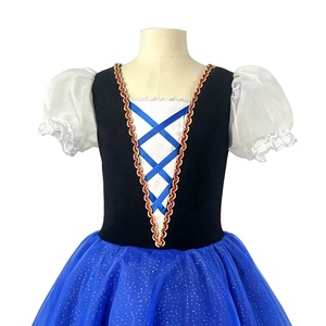Robe Tutu de Ballet Style Folklore Bleu Royal pour Filles, Manches Courtes Bouffantes, Ourlet Rayé, Jupe en Tulle, Costume de Scène de Ballet, Fabrication en Usine - Product Image 3