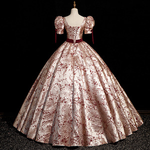 Luxurious Champagne <strong>Christmas</strong> Evening <strong>Dress</strong> With Red Floral Short Sleeves Paired With 3d Plum Blossom Ball Gown For <strong>Women</strong> - Product Image 4