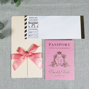 Cartes d'invitation de mariage créatives DIY <span class=keywords><strong>rose</strong></span>/<span class=keywords><strong>rose</strong></span> poudré, style passeport, avec dorure à chaud et <span class=keywords><strong>couverture</strong></span> en papier, et joli nœud en ruban - Product Image 6