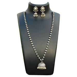 new designer collection western <b>handmade</b> tribal <b>silver</b> Look alike brass jhumka pendent chain <b>necklace</b> for womens and girls - Product Image 1