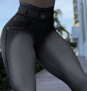 Leggings de mezclilla de cintura alta y alta elasticidad para mujer, conjunto de yoga, pantalones deportivos, leggings de yoga de talla grande para fitness, venta al por mayor - Product Image 5