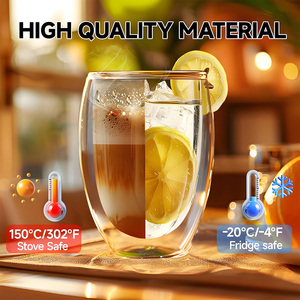 Tazza ZhenQi in <span class=keywords><strong>Vetro</strong></span> Borosilicato a Doppia Parete Isolante per Caffè/Latte/Dessert 350ml/12oz, Resistente al Calore, Senza BPA, per Alimenti - Product Image 4