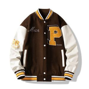เสื้อแจ็คเก็ตผู้ชายคอจีนทรงหลวมสไตล์ลำลอง ไซส์ใหญ่ แจ็คเก็ตเบสบอลฤดูหนาว สไตล์สตรีท แต่งผ้าแบบแพทช์เวิร์ค สปอร์ต วาร์ซิตี้  รักษ์โลก - Product Image 6