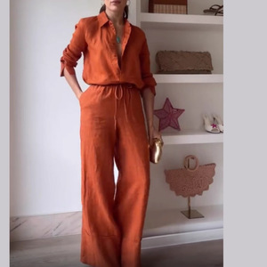 Nuevo Conjunto Casual de Pantalones y Camisa de Color Sólido con Cordones para Mujer - Product Image 4