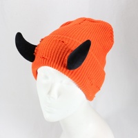 Bonnet unisexe pour adultes, chaud et amusant, en tricot jacquard, style décontracté, avec cornes de diable, effet vieilli, idéal pour l'Halloween