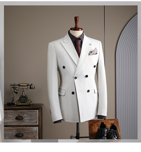 <span class=keywords><strong>Costume</strong></span> Rayé Blanc et Abricot Sur Mesure à Double Boutonnage pour <span class=keywords><strong>Homme</strong></span>, Tenue Décontractée, Mariage, Affaires, Coupe Slim - Product Image 5