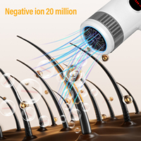 Sèche-cheveux KooFex Professional 110,000 RPM Moteur BLDC super léger avec affichage numérique, buse magnétique et diffuseur