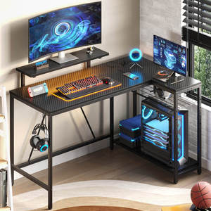 Escritorio para Juegos Korfile de 47 Pulgadas con Luces LED, Tomacorriente, Superficie de Madera Sintética en Forma de L, Estantes de Almacenamiento, Estaciones de Trabajo para Gamers, Monitor - Product Image 3