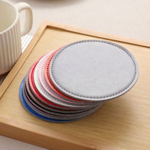 Custom Round Felt & PU Leather <b>Coasters</b> Set - Waterproof, Heat Resistant, Non Slip Drink Mats for Promotional Gifts - Product Image 3