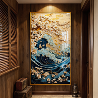 Peinture Personnalisée Ventes Flash Entrée Paysage Abstraite Bord de Mer Décoration Salon Art Mural 3D Tableau Porcelaine Cristal LED