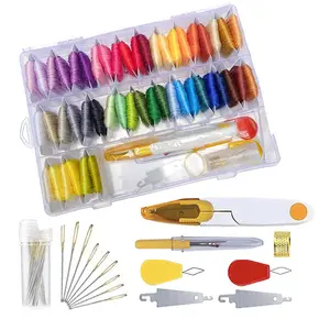 100% polyester embroidery thread floss with plastic case with needle threader,seam ripper, scissors cross stitch kit