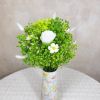 Bouquet de fleurs séchées préservées faites à la main, arrangement floral rond naturel au toucher réel, longue durée (3-5 ans), mariage, remise de diplôme