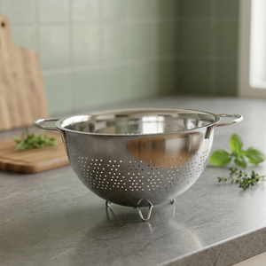 Passoire robuste en acier inoxydable avec poignées et base, égouttoir perforé pour la cuisine - Product Image 3