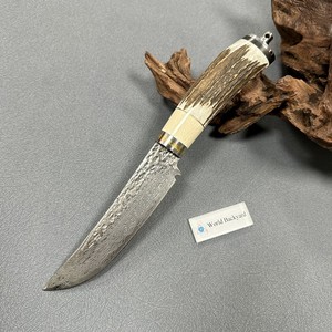 Drop Point Full Tang Couteau de survie à lame fixe Lame martelé<span class=keywords><strong>e</strong></span> Traitement du jeu Power Grip Véritable couteau de chasse à l'échelle Antler - Product Image 4