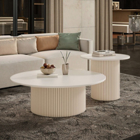 Table Basse de Centre Moderne Luxe Blanche avec Rangement, Design Minimaliste en Verre et Bois pour Maison, Bureau, Salle à Manger, Chambre et Hôtel