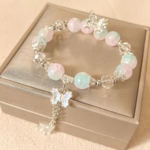 Korean Pink Crystal <b>Flowers</b> Butterfly Pendant Beaded Bracelet for Women <b>Sweet</b> Beads Chain Bracelets Girlfriend Jewelry Gifts - Product Image 6