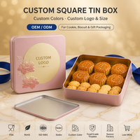 Boîte en fer blanc carrée sur mesure avec panneau circulaire doré pour emballage de gâteaux de lune, biscuits et cadeaux, logo personnalisé, OEM, ODM, faible MOQ