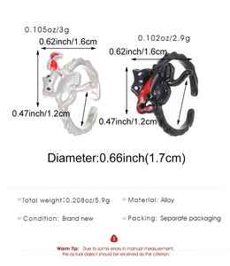 Bagues ajustables pour femmes, style gothique noir, avec cristal rouge, corbeau, strass rouge foncé, fleur de rose, symbole de croix et d'araignée - Product Image 6