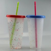 Tasse à café en acrylique transparent réutilisable, avec paille, gobelet à paillettes, sans bpa, couleur en plastique, confettis, 16oz 24oz, 10 pièces