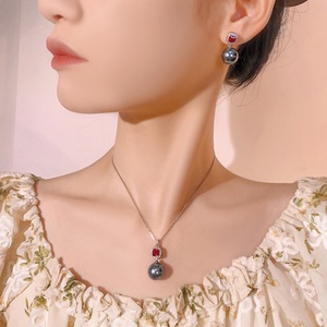 Fashion Eco-friendly Copper 14-12MM Grey Shell Pearl Pendant <b>Earrings</b> Ring <b>Set</b> Bride Jewelry <b>Set</b> Wedding Pearls Zircon for Women - Product Image 6