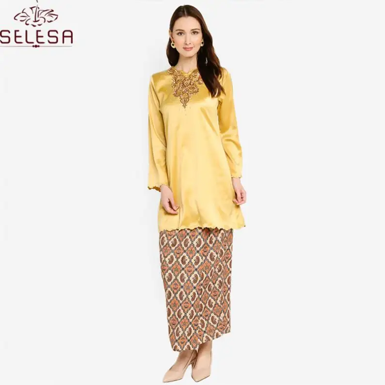 2020 de moda de las mujeres musulmanas blusa moderna Abaya rayas verticales para Kurung y Baju Melayu