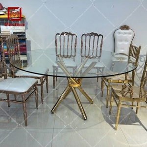 Juego de Mesa de Comedor Redonda de Vidrio con Patas de Acero Inoxidable Moderno para Bodas - Product Image 6