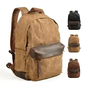 Mochila masculina de couro de lona, bolsa para laptop, viagens, escola, casual, câmera YS-B020