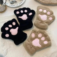 Mitaines sans doigts en peluche d'ours moelleuses et adorables pour femmes et filles, chaudes pour l'hiver
