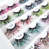 Faux-cils colorés en faux vison, extension cosmétique à 4 bandes lumineuses, à paillettes, vert, rose, lumière UV, brillent dans la nuit