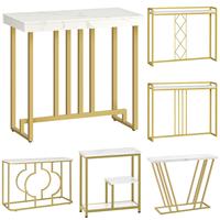 Vente en gros de table console moderne et étroite en or, table de canapé en faux marbre blanc, table de couloir pour l'entrée du foyer
