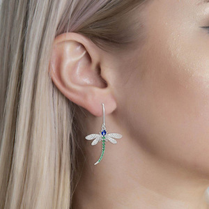 CAOSHI <span class=keywords><strong>Grossiste</strong></span> Boucles d'oreilles pendantes tendance motif <span class=keywords><strong>libellule</strong></span> multicolores en zircon, plaquées argent, pour mariée et femme - Product Image 4