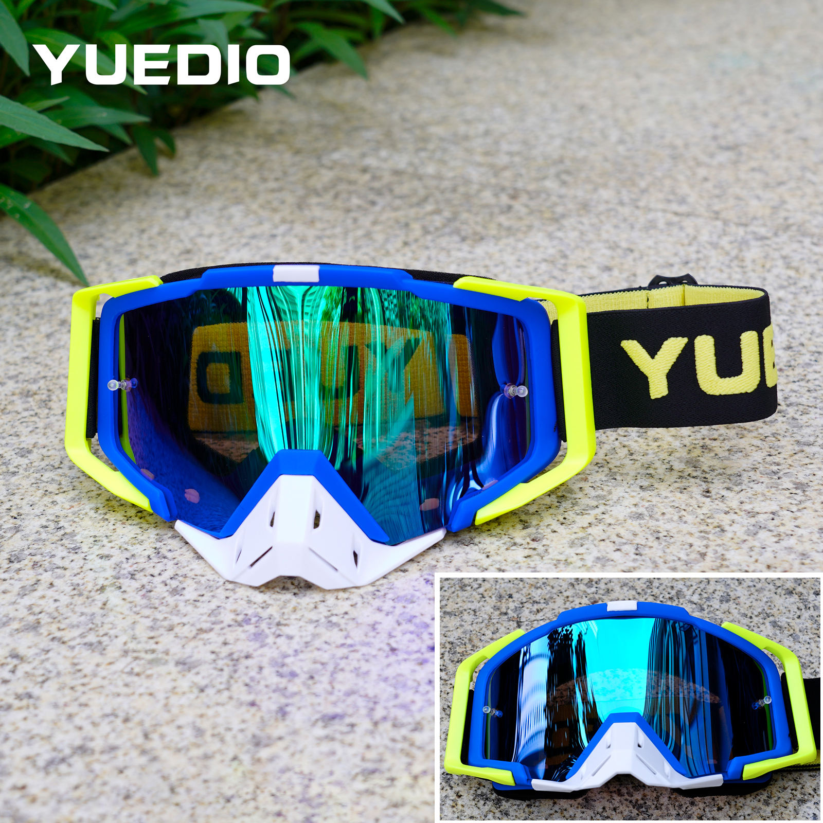 Marco blanco amarillo azul/lente verde