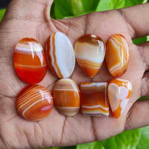 พลอยอาเกตสีส้มธรรมชาติแบบแถบลาย  ขนาด 181 กะรัต จำนวน 8 ชิ้น  ขัดเงาแล้ว  ผ่านการรับรอง  จำหน่ายส่งจากผู้ผลิตในอินเดีย - Product Image 6