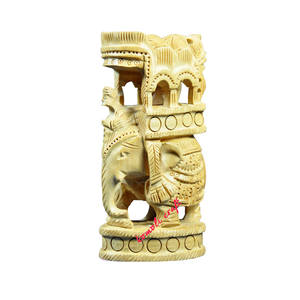 Wooden Carving Hand Carved Wood <b>Elephants</b> Sculpture - Product Image 1