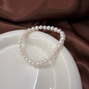 Women's Natural <b>Pearl</b> <b>Bracelet</b> with Elastic Thread 925 <b>Silver</b> & 18K Gold Plating - Product Image 1